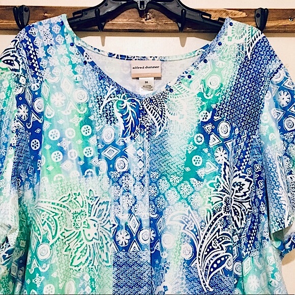 🌴NWOT Alfred Dunner Blue/Green Tropical Top (3X) - Picture 2 of 7